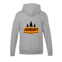 Load image into Gallery viewer, Johnson&#39;s RV and Auto Vault Pullover Hooded Sweatshirt (FLC Logo No Trees + Full Back Logo With Trees)