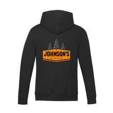 Load image into Gallery viewer, Johnson&#39;s RV and Auto Vault Pullover Hooded Sweatshirt (FLC Logo No Trees + Full Back Logo With Trees)