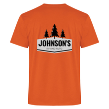 Load image into Gallery viewer, Johnson&#39;s RV and Auto Everyday Ring Spun Cotton Tee (FLC Logo No Trees + Full Back Logo With Trees)