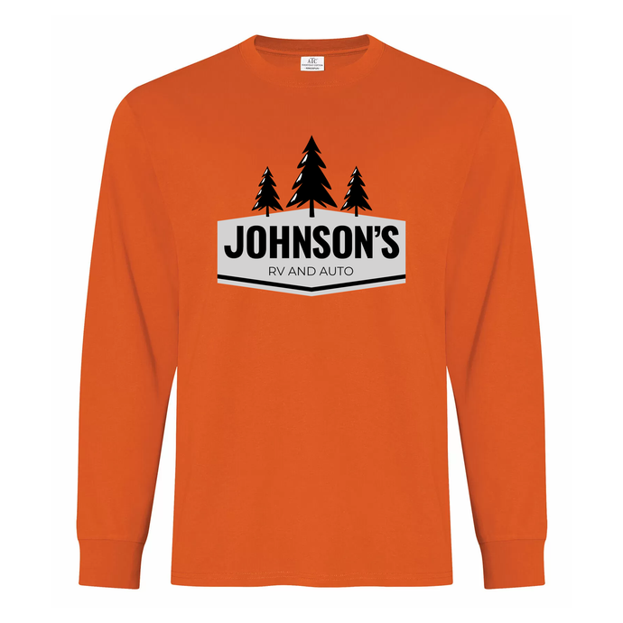 Johnson's RV and Auto Everyday Ring Spun Cotton Long Sleeve Tee (Full Chest Logo With Trees)