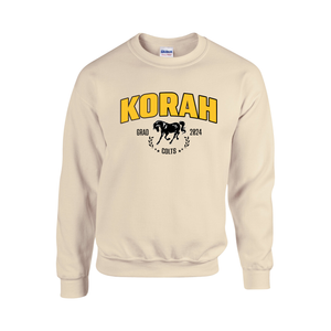 Korah Grad 2024 Fleece Crewneck Sweater with Appliqué & Embroidered Image