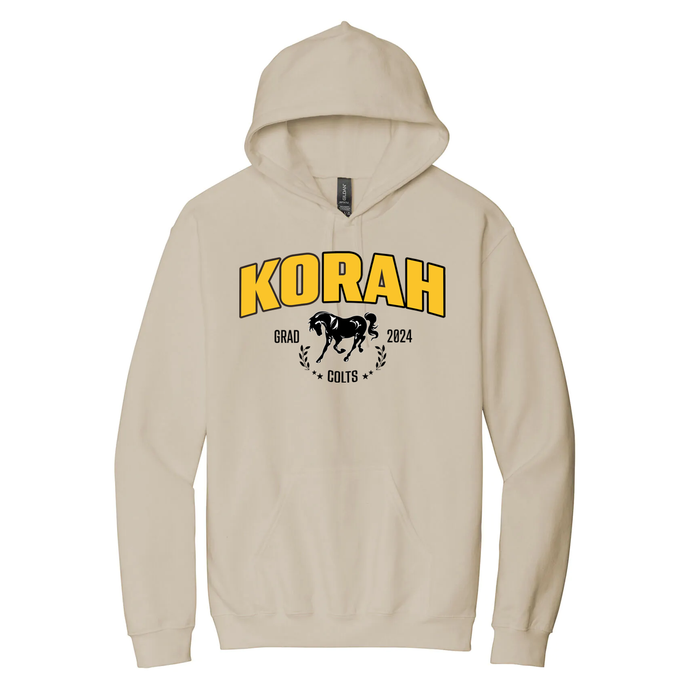 Korah Grad 2024 Pullover Hooded Sweatshirt with Appliqué & Embroidered Image